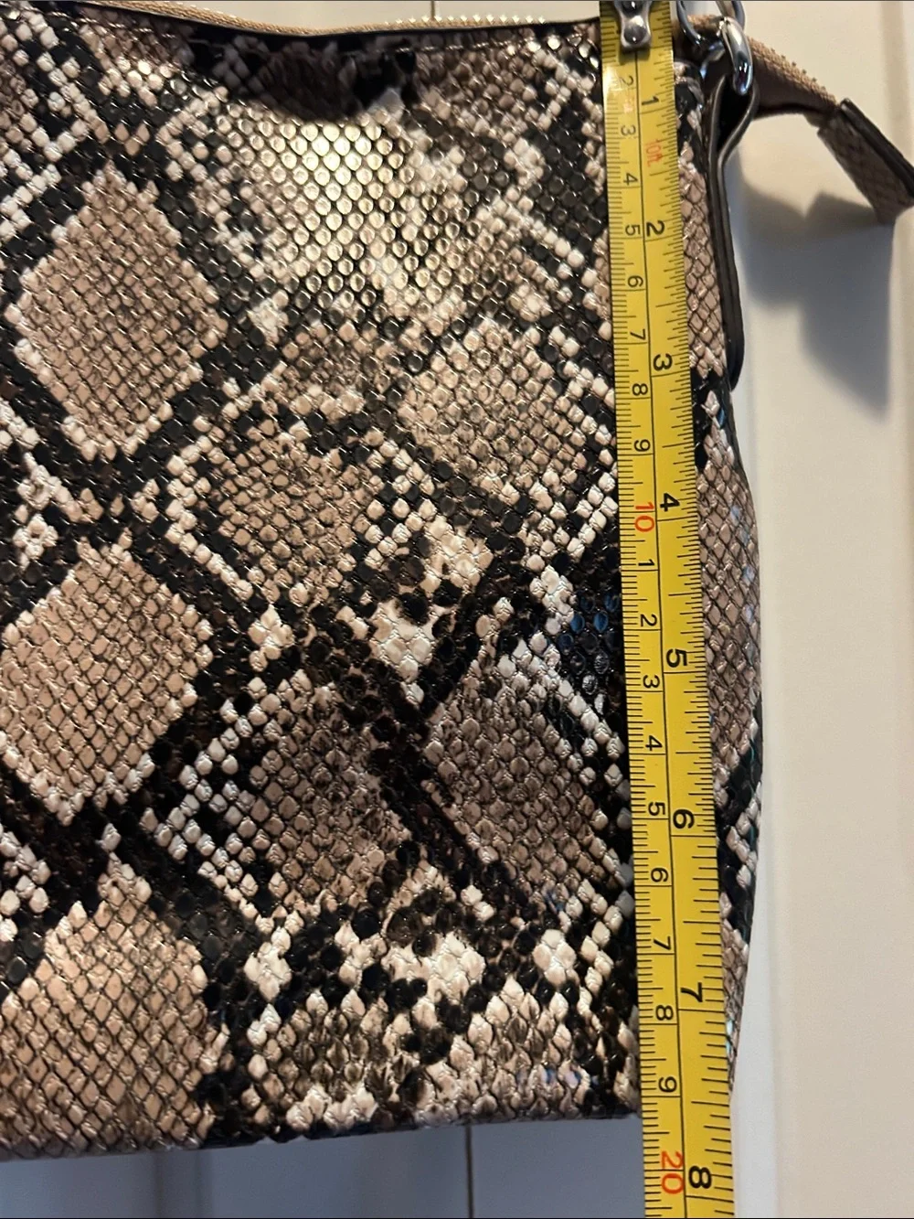 Snake-Print Crossbody Bag in Beige and Black